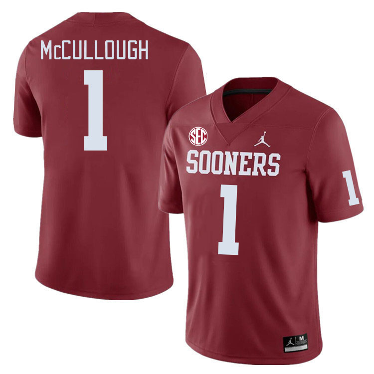 #1 Dasan McCullough Oklahoma Sooners 2024 SEC Conference College Football Jerseys-Crimson